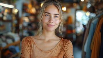 AI generated Woman Standing in Front of Clothes Rack photo