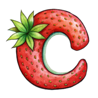 ai generado un estilizado letra 'C' es representado con el textura y color de un fresa, completar con semillas png