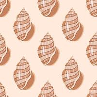 Sea shells vector seamless pattern, mollusks. Flat illustration of seashell.