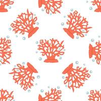 Cute hand-drawn colored coral in flat style, seamless, pattern, ocean aquatic underwater kawaii vector. Vector cartoon illustration on white background.