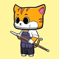 Cute Vector Cat Kendo Character