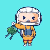 Cute Astronaut Ramadan Kareem. Vector Illustration