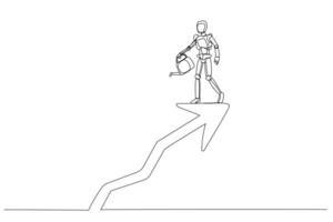 robot figure holding a watering can while standing on an upward arrow path, symbolizing nurturing the continual growth of ideas and innovation vector