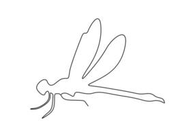 Continuous one line drawing of cute dragonfly vector illustration. Pro vector