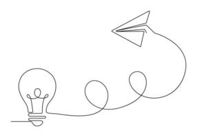 Simple light bulb and airplane continuous one line drawing vector illustration