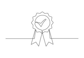 Continuous one line drawing of winner award badge vector illustration
