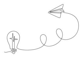 Simple light bulb and airplane continuous one line drawing vector illustration