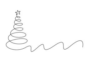 Christmas tree continuous one line drawing vector illustration. Isolated on white background vector illustration