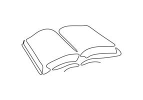 Continuous one line art of open book. Isolated on white background vector illustration