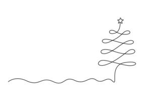 Christmas tree continuous one line drawing vector illustration. Isolated on white background vector illustration