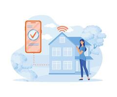 Home and house smart control remote wireless technology smartphone connection or internet distance surveillance automation app on mobile phone app. flat vector modern illustration