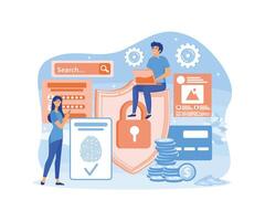 Data protection concept. Scan Fingerprint, Identification system. flat vector modern illustration