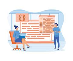 Developers and DevOps. Technical support teams working together to build an engineering system. flat vector modern illustration