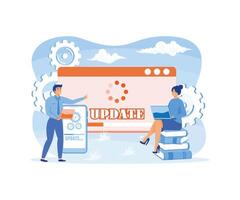 System update concept, people update operation system can use for, landing page, template, ui, web, mobile app, poster, banner, flyer. flat vector modern illustration