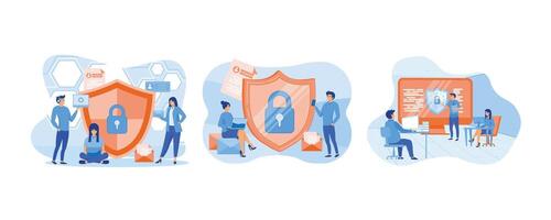 Safety and confidential data protection. Data protection concept. Data security and privacy and internet security. Set flat vector modern illustration