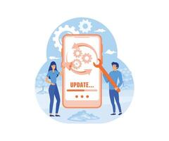 Software update people for mobile app design. Mobile application design Technology network. flat vector modern illustration