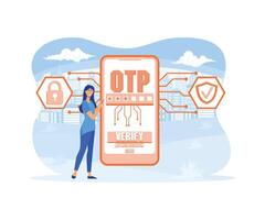 otp, una vez contraseña para seguro transacción en digital pago transacción concepto con iconos plano vector moderno ilustración