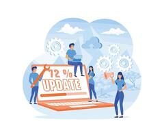 System updates with people updating operation in computing and installation programs. system maintenance. flat vector modern illustration