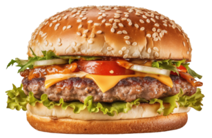 ai generado apetitoso hamburguesa en transparente antecedentes png