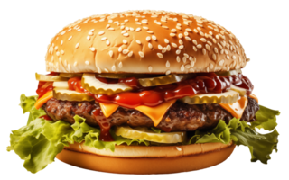 ai generado apetitoso hamburguesa en transparente antecedentes png