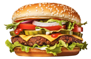 ai generado apetitoso hamburguesa en transparente antecedentes png