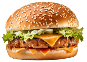 ai generado apetitoso hamburguesa en transparente antecedentes png