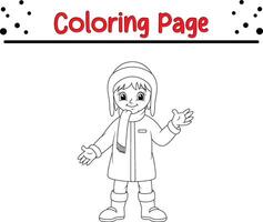 Coloring page little girls wearing winter clothes vector