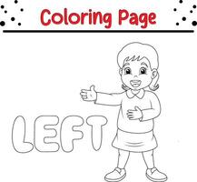 Coloring page little boy pointing his left with right word vector