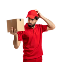 AI generated Delivery Worker Looking at a Package with Confused Expression png