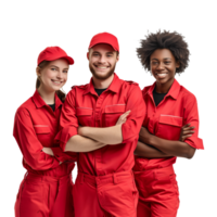 ai generato un' gruppo di uomo e donna consegna lavoratore a partire dal diverso gara Sorridi per il telecamera png