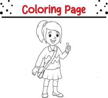 Coloring page little girl with backpack vector