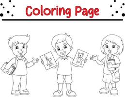 Coloring page school children with paper vector