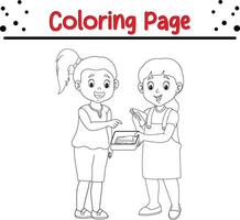 cute girl sharing sandwich with friend Coloring page vector