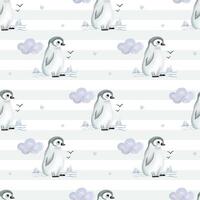 Seamless pattern with watercolor penguin. Cute childish wallpaper. Polar animals background vector