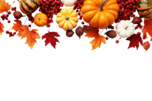 AI generated Autumn decoration background with leaves and pumpkins png