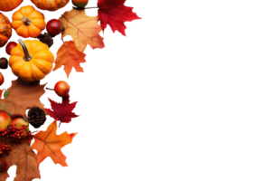 AI generated Autumn decoration background with leaves and pumpkins png