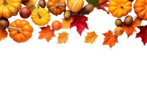 AI generated Autumn decoration background with leaves and pumpkins png