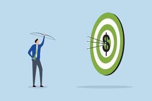 Financial target, businessman Archer hits a dart board vector