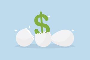 value stocks investment, shiny silver eggs one of which hatches into a US dollar. vector