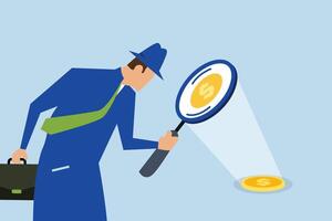 Search for investment opportunity, anonymous intelligent detective with a magnifying glass. vector