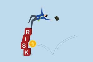 Investment risk, investor falling stack block word RISK effect money coin. vector