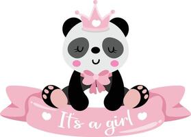 Princess panda with baby girl ribbon banner vector