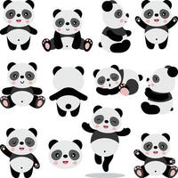 Set of cute friendly panda vector