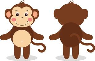 Cute monkey on front and back position vector