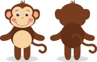 Cute monkey on front and back position vector