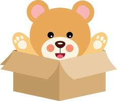 Cute teddy bear in cardboard box vector