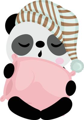 Cute panda sleeping holding a pillow