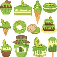 Digital set of sweets made with kiwi vector