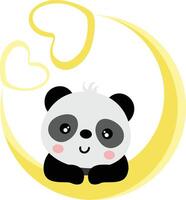 Cute panda on moon with hearts vector