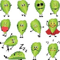 Set of funny lettuce mascot vector